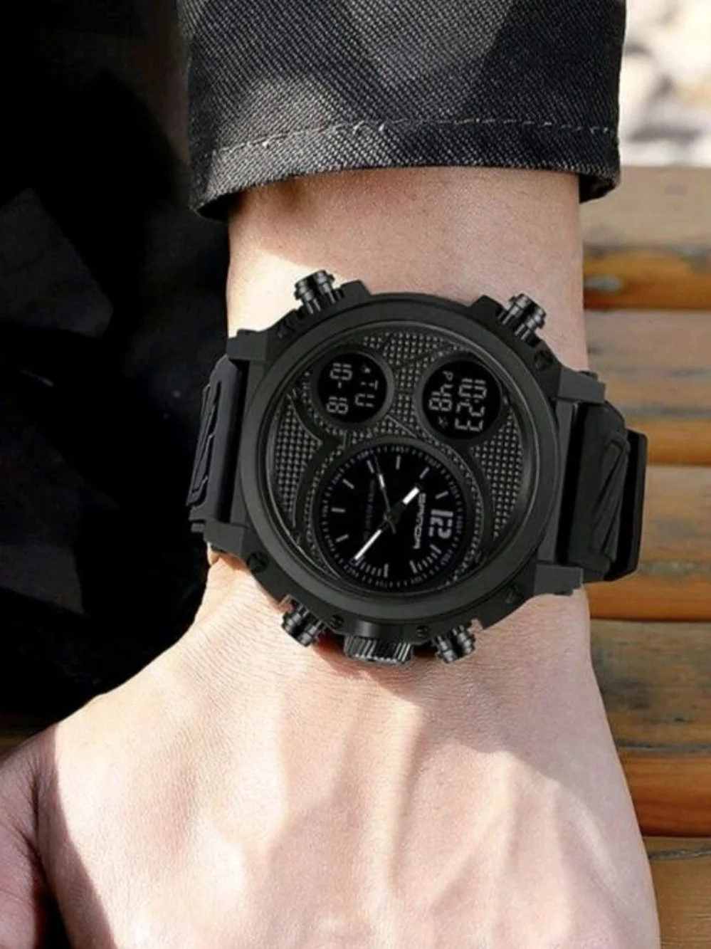 Men's Digital Analog Watch with Dual Time Zones, Stopwatch, Alarm, Countdown
